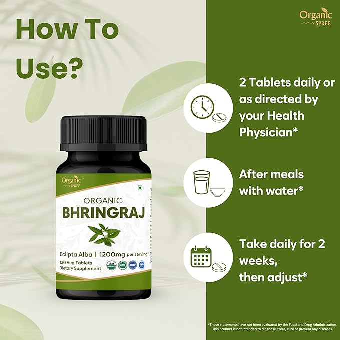 Bhringraj 120 Tablets | Eclipta Alba (Bhringraj) | USDA Organic Certified | Ayurvedic Hair Care* | Organic and Natural 120tab