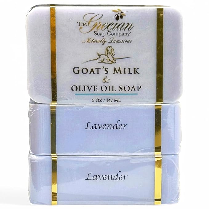The Grecian Soap Company Goat Milk & Olive Oil Soap Bar 3-Pack – Lavender Scent, Natural Bar Soap for Dry & Sensitive Skin, Moisturizing & Nourishing Body & Face Soap Bars, Handmade in USA