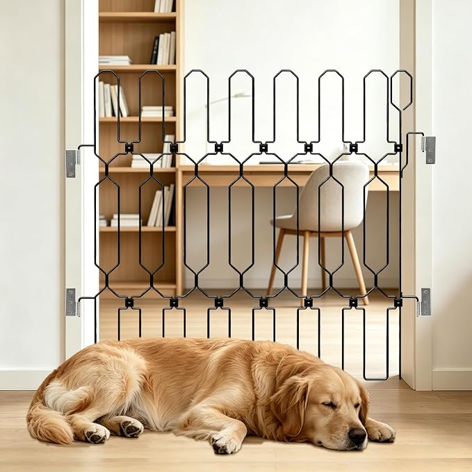 Retractable Metal Dog Gate for Front Door, Bite-Proof Pet Door Barrier, Foldable Space-Saving Wall-Mounted for Small and Medium-Sized Dogs, Easy Install Dog Gate, Indoor/Outdoor (W: 35.5in H: 31in)