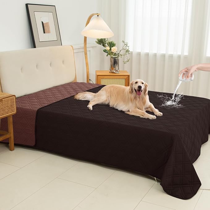 100% Waterproof Washable Dog Blanket，Chocolate+Coffee，82"x92" | ,7-Layer Reversible Couch Covers for Dogs Met for Sofa Furniture Car Camping