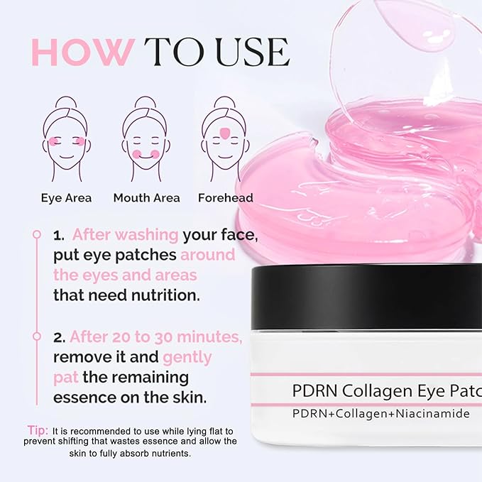 60 Pcs PDRN Collagen Eye Patches, Cooling Under Eye Patches for Puffy Eyes, Dark Circles, Fine Lines & Anti Wrinkle, with Niacinamide Hydra-Gel Collagen, Mothers Day Gifts