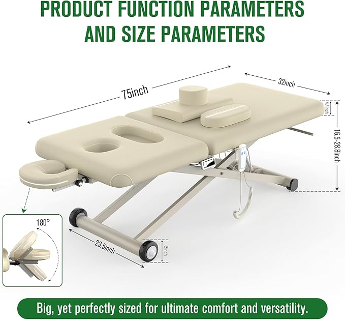 pouseayar Heavy Duty Electric Massage Table, Electric Lift Motor and Manual Backrest Adjustable for Treatment/Medical Spa/Facial Bed/Beauty Bed and More - 31.5 Wide x 75 Long - Beige Gray