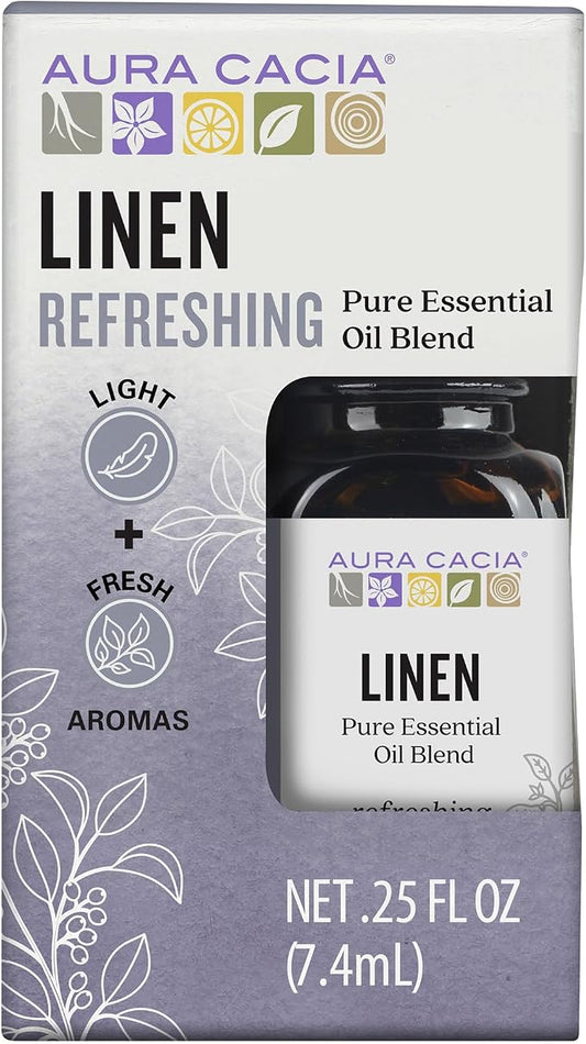 Aura Cacia Linen Essential Oil Blend, Boxed 0.25 fl. oz. - Light Aroma, No Synthetic Fragrances