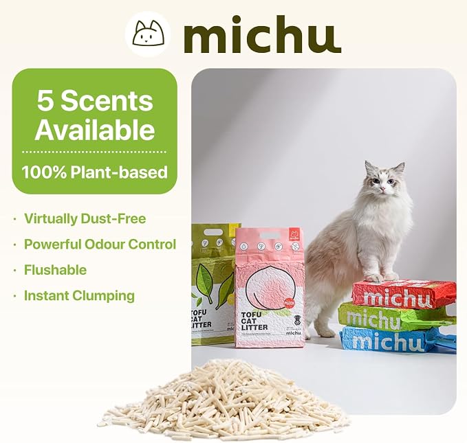 Michu Tofu Cat Litter Natural Clumping Tofu Cat Litter, Fast Clumping and Easily Scoop-able 5.5lb/88oz 5 Scents - Peach, 12 Pack
