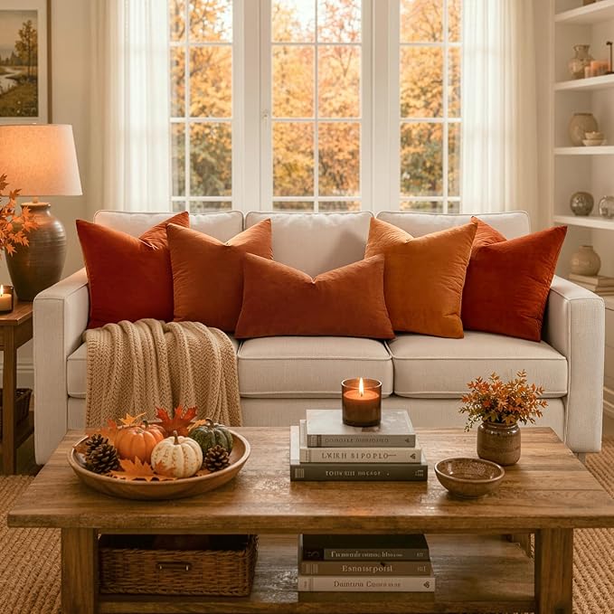 MIULEE 12x20 Inch Lumbar Fall Velvet Throw Pillow Cover Set of 1 Rust | Soft Luxury Decorative Throw Pillow Cover, Single Rectangle Cushion Case, Home Decor for Chair Couch Sofa Bedroom Car Bed