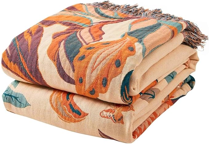 XIBLC Boho Throw Blanket for Bed, 100% Cotton Soft Rustic Quilt Fall Blanket, 90"x98" Floral Printed Farmhouse Decor Bed Blankets, All Season Rustic Reversible Bohemian Throw Quilt