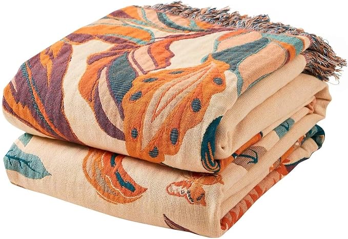 XIBLC Boho Throw Blanket for Bed, 100% Cotton Soft Rustic Quilt Fall Blanket, 80" 90" Floral Printed Farmhouse Decor Bed Blankets, All Season Rustic Reversible Bohemian Throw Quilt
