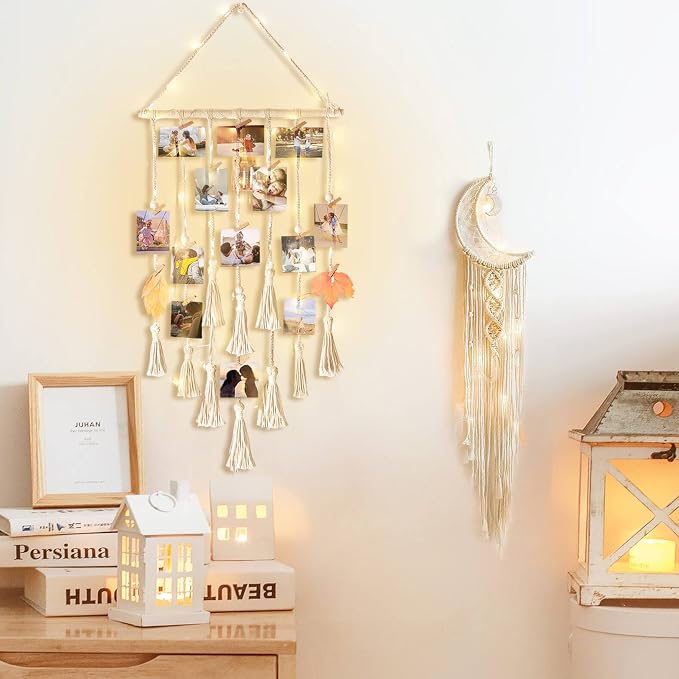 Gifts for Teenage Girls, Hanging Photo Display & Moon Dream Catchers, Christmas Teen Girls Gifts Ideas Ages 10 11 12 13 14 Years Old, Macrame Wall Decor Boho Bedroom Dorm Aesthetic Room Decor