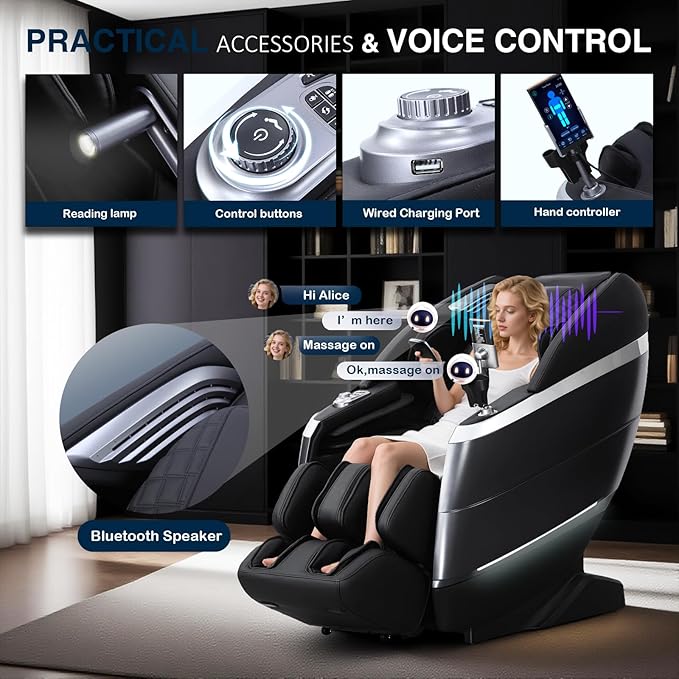 4D Zero Gravity Massage Chair with Deep Tissue Knead & Body Scan - 55" SL-Track Full Body Shiatsu Massage Recliner with Heating, 36 Airbags & Voice Control - 18 Auto Modes & 11 Techniques (Black)