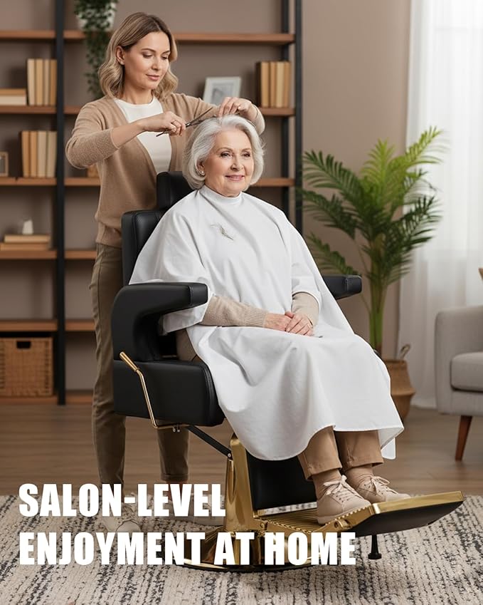 Salon Barber Chair for Hair Stylist, Reclining Beauty Chair with Heavy Duty Hydraulic Pump, 360° Swivel Hair Styling Chair for Barbershop Beauty Spa Salon Home (Black & Gold, Standard)