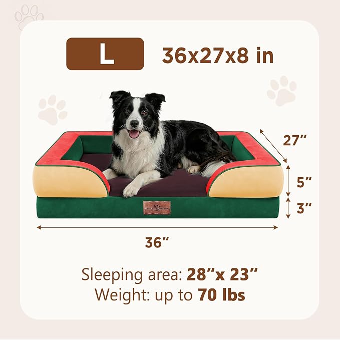 Comfort Expression Orthopedic Dog Beds for Large Sized Dog with Bolster | Waterproof Dog Couch Bed with Washable Cover & Non-Slip Bottom, Supportive Egg Crate Foam Large Pet Bed, 36x27 Inch