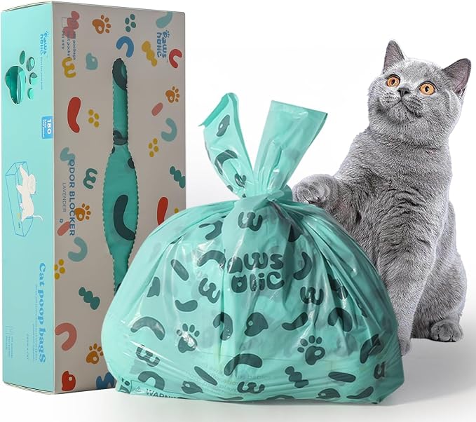 Cat Litter Disposal Bags and Dog Poop Bags with Handle,Cornstarch Based Extra Thick and Guaranteed Leak Proof Poop bags for Kitty and Doggy(180 Count 1.1 Gallon,Lavender Scent)