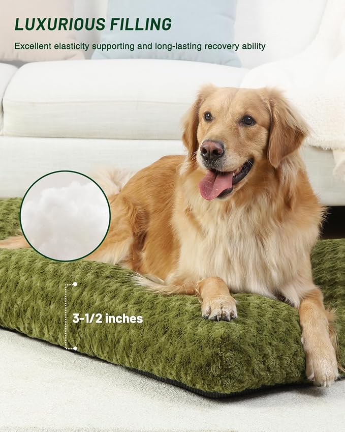 KSIIA Washable Dog Bed Medium Size Dog Crate Bed Pet Mat 35"x23" Green | Deluxe Plush Comfy Kennel Pad, Anti-Slip Bottom,Deep Sleeping Mat for Medium Dogs,Machine Washable for Easy Cleaning