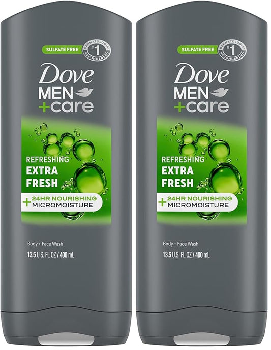 Dove Men + Care Body Wash and Face for Fresh, Healthy-Feeling Skin Extra Fresh Cleanser That Effectively Washes Away Bacteria While Nourishing Your 13.5 oz (Pack of 2)