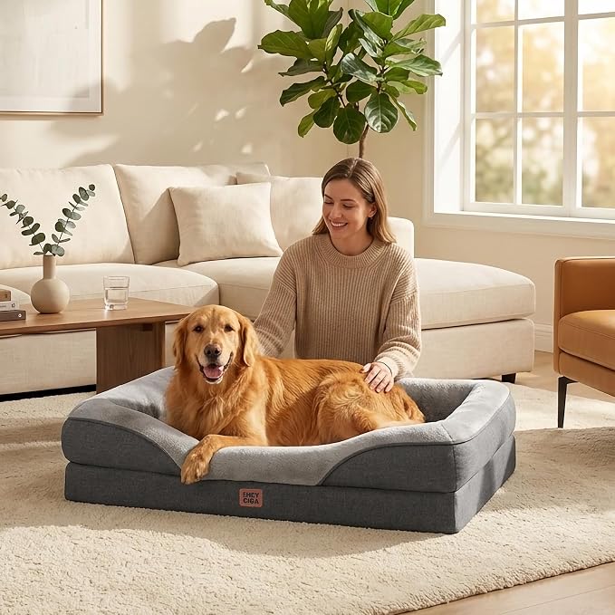 EHEYCIGA Orthopedic XL Dog Bed for Large Dog, Memory Foam Dog Couch, Grey | 48x35 Inch Extra Large Sized Dog Sofa with Sides, Waterproof Liner & Washable Removable Cover, Bolster Pet Couch