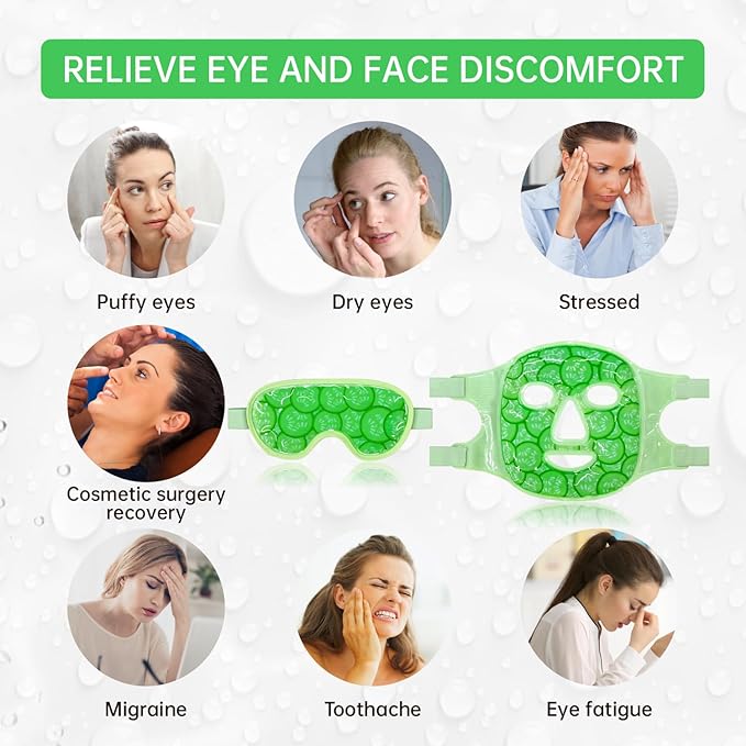 ZNÖCUETÖD Face Eye Mask Ice Pack for Reducing Puffiness, Bags Under Eyes, Puffy Dark Circles, Migraine,Hot/Cold Pack with Soft Plush Backing (Cucumber Green)