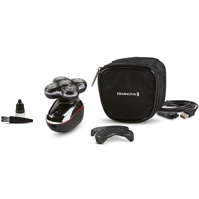 Remington Balder Deluxe XR7100, Head Rotary Shaver with Titanium Blades & Storage Pouch for Bald Men Wet/Dry Shaving with 5 Dual Track Flexing Heads and Pop-Up Trimmer
