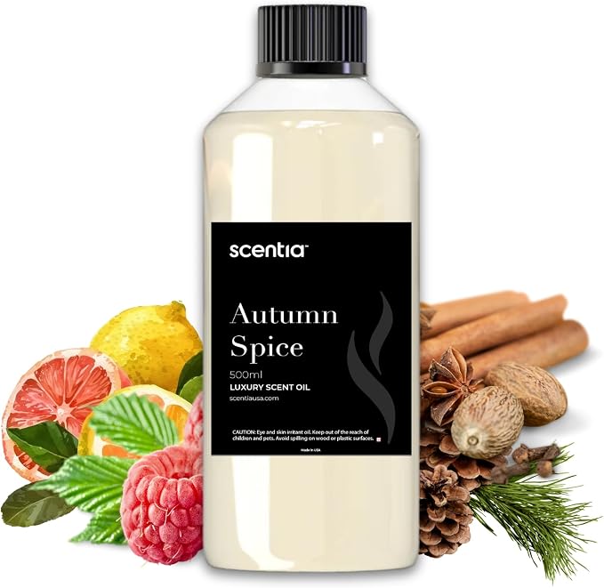 Scentia Autumn Spice Essential Oil – 500 ml Fall Blend with Pumpkin Spice Notes | Diffuser Oil for Home, Halloween & Thanksgiving Décor | Aromatherapy, Candle & Soap Making