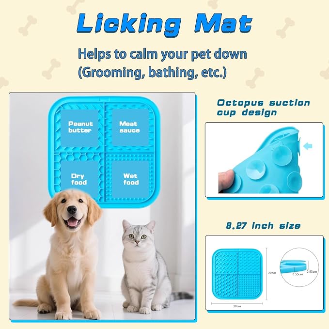 4 in1 Dog Puzzle Toy Set - Slow Feeder & Lick Mat for Puppy IQ Training & Mental Stimulate Treat Dispensing Ball | Pet Enrichment Interactive Toy (4 in 1 Blue+Green)