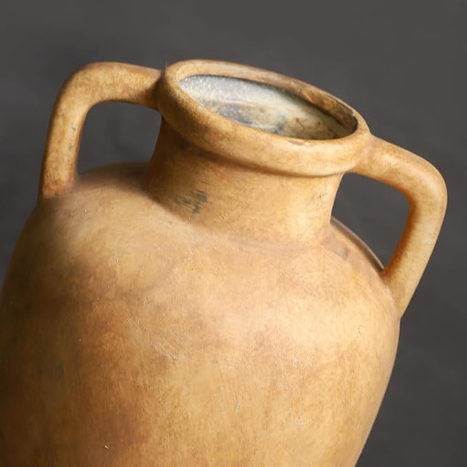 Ceramic Vase with 2 Handles, 11.41 Inch Rustic Farmhouse Vase | Terracotta Wide Mouth Vase Adds Rustic Farmhouse Charm to Living Room, Entryway, Shelf, and Table Decor, Perfect for Weddings
