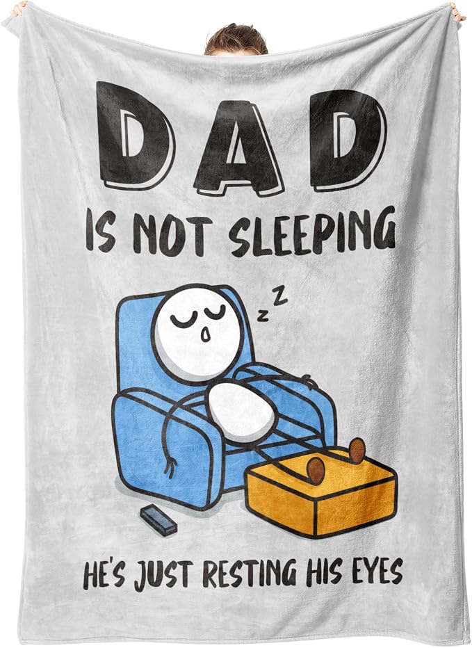Funny Birthday Gift for Dad Husband, Dad is Not Sleeping Blanket | Dad Gifts from Daughter Son, Super Soft Throws Blanket for Couch and Napping, 60" x 80" (Gray)