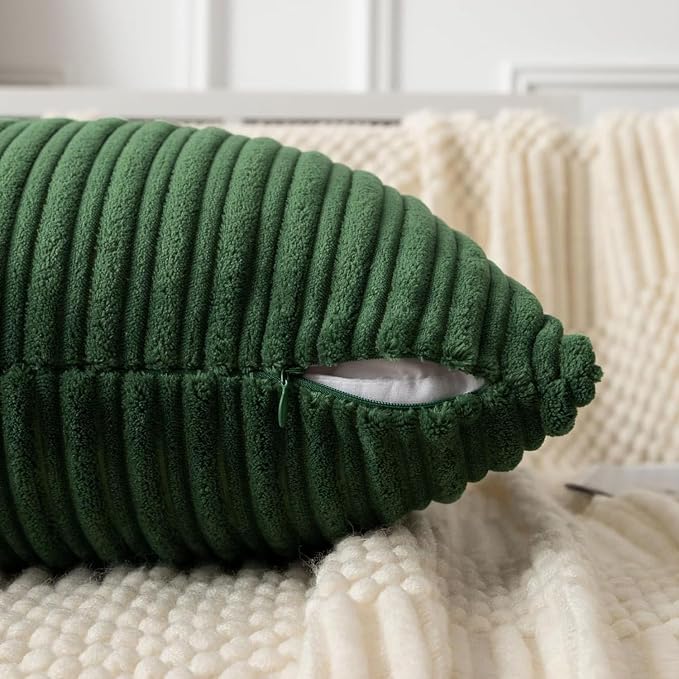 UGASA 12x24 Inch Christmas Pillow Cover Pack of 1 Soft Boho Stripe Corduroy Long Rectangle Lumbar Cushion Case Farmhouse Decorative Pilowcase for Bed Couch Sofa Bedroom, Christmas Green