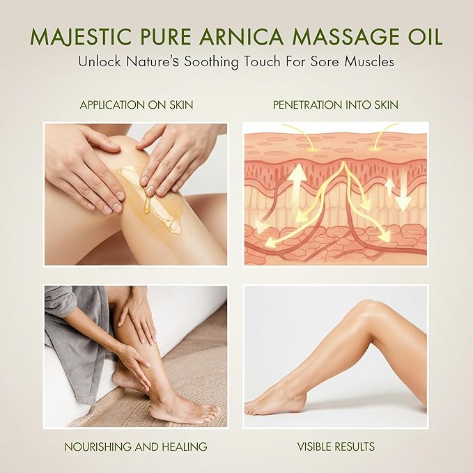 MAJESTIC PURE Arnica Massage Oil for Massage Therapy - Refreshing, and Relaxing - Natural Oils for All Skin Types - Men and Women Massage Lotion- 8 fl oz