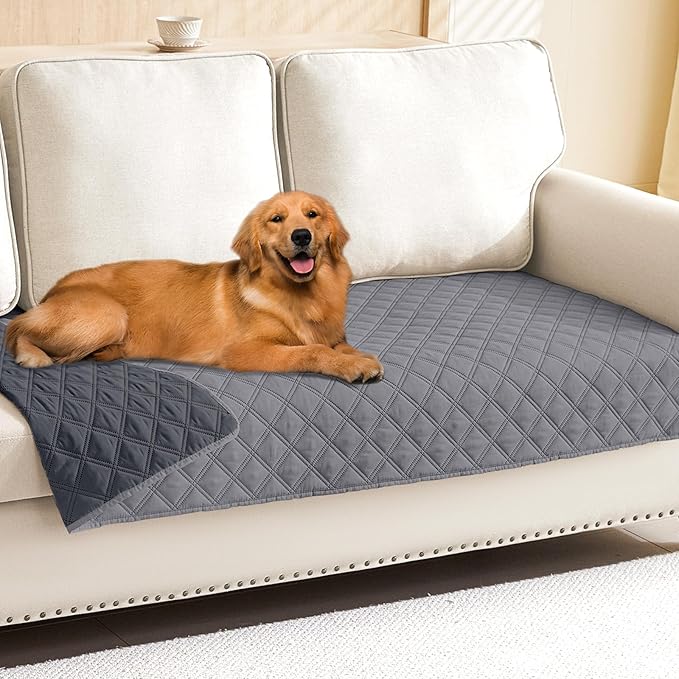 Smiry Waterproof Reversible Pet Couch Covers for Dogs | Pet Friendly, Soft Fabric, Washable Sofa Furniture Protector for Dogs Cat Kids, Checkered (30"x95", Grey/Dark Grey)