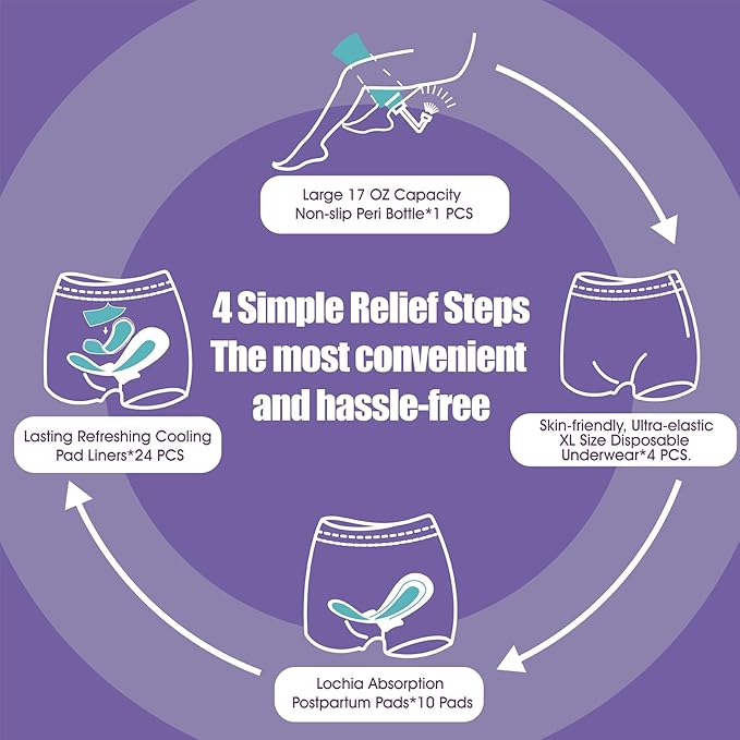 Postpartum Essentials Recovery Kit for New Moms, 16 Pcs Perineal Care Set with Peri Bottle, Disposable Underwear, Postpartum Pads & Cooling Pad Liners, Hospital Bag Essentials
