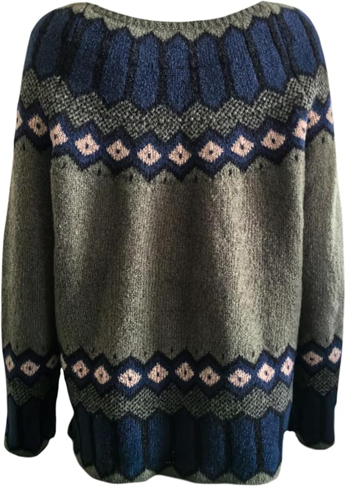 Zhyaj Fair Isle Sweater for Womens Winter Long Sleeve Vintage Knitted Sweater Casual Fall Crew Neck Pullover Sweaters