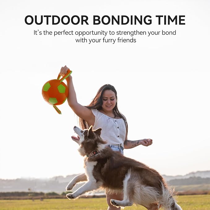 ALL FOR PAWS Upgraded Dog Ball with Handles, Durable Dog Toy with Squeaker, Interactive Tug of War Ball Toy for Medium and Large Dogs,15.7 x 7.9 x 7.9 Inch
