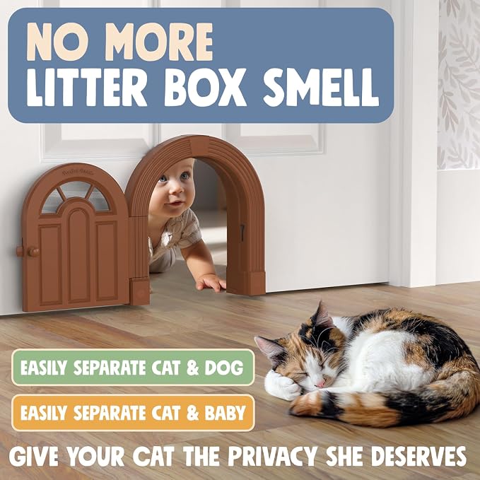 Purrfect Portal Meow Manor® Extra Large Interior Cat Door – No-Flap Pet Door for Interior Doors, Easy DIY Installation, Cat Door for Cats up to 30 lbs, Brown