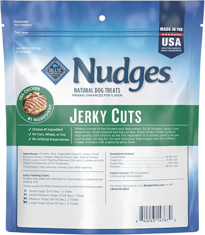 Blue Buffalo Nudges Jerky Cuts Dog Treats, Made in the USA with Natural Ingredients, Chicken, 10-oz Bag, (Pack of 6)