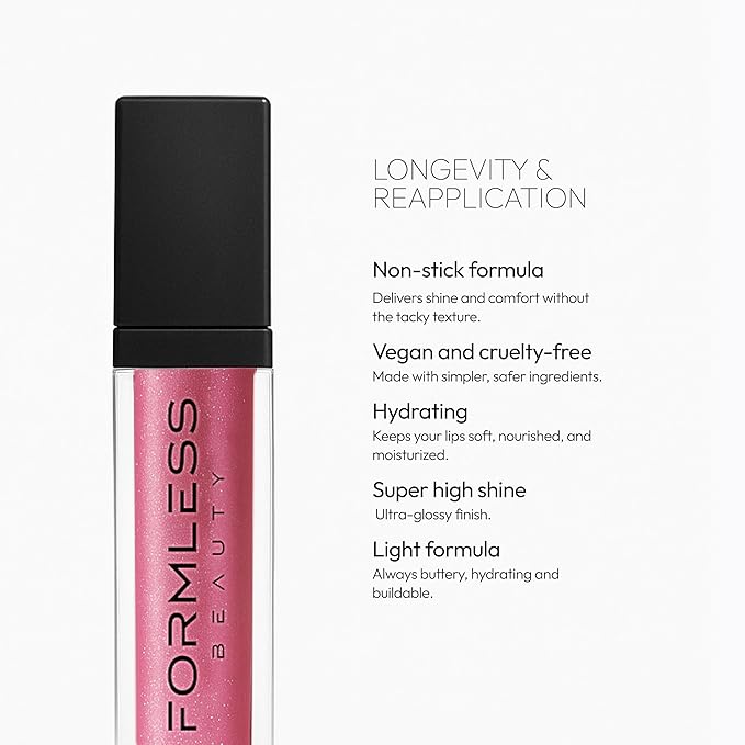 Formless Beauty by Jenny McCarthy – Manifest Lip Gloss (Plum-Mauve Glitter) – Clean, Hydrating, Non-Toxic, Vegan Shine