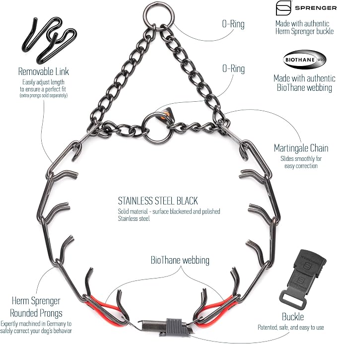 Herm Sprenger Black Stainless Steel Dog Collar with Quick Release ClicLock Buckle O-Ring Biothane Insert Training Collar Made in Germany (Cherry Red, 23in x 3.2mm(Neck Size up to19-20in))