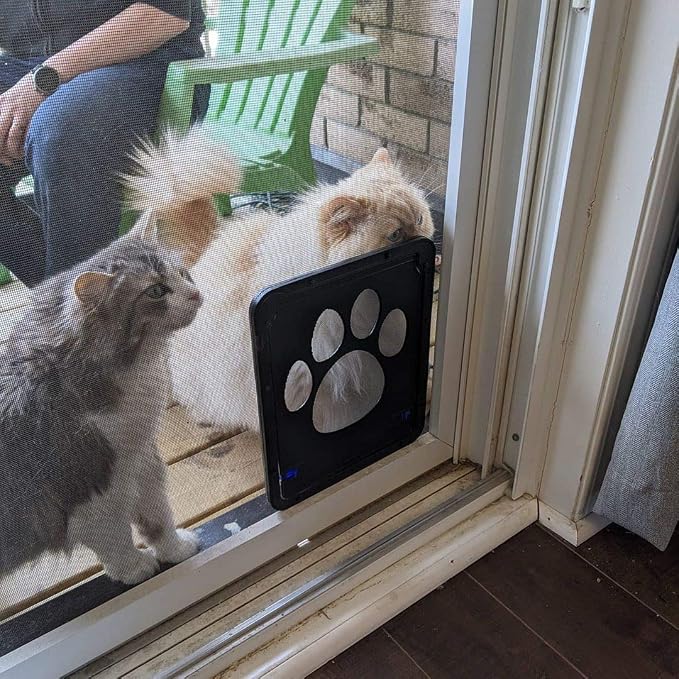 Small Dog Door for Screen Door, Cat Door 8"×10" Magnetic Flap Self-Closing, Pet Screen Door for Sliding Door, Puppy Doggy and Cat Door Built in Screen, Lockable, Black S