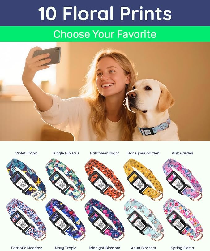 Dog Collar for Large Dogs with Smart QR Tags