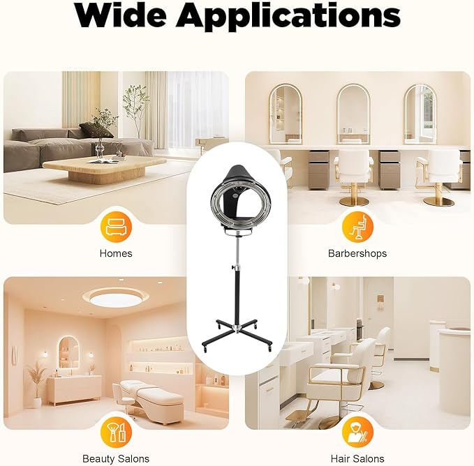 3 in 1 Orbiting Infrared Hair Dryer-Hair Steamer, Professional Infrared Hair Color Processor & Multi-Function Dryer Accelerator, Adjustable Height Standing Salon Hair Dryers w/Rolling Base 1000W 110V