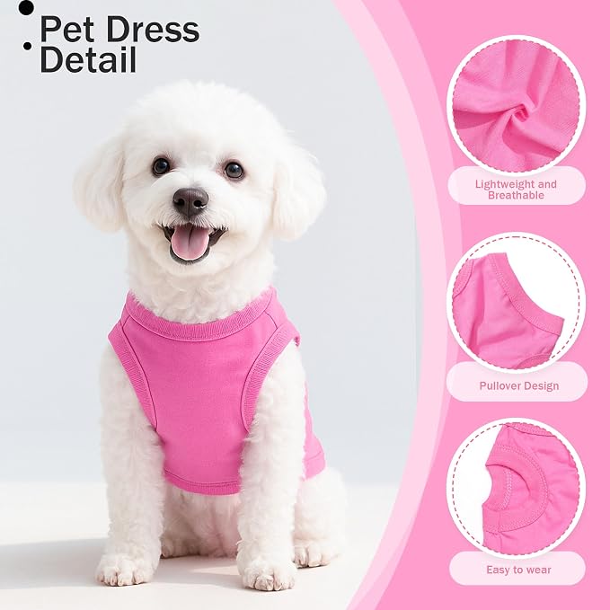 2 Pieces Dog Clothes for Small Dogs Girl Boy Spring Summer Puppy Soft Dog Shirt Solid Color Chihuahua Clothes Pet Clothing Cute Cat Cloth XXS~M (Rose,Purple, XX-Small)