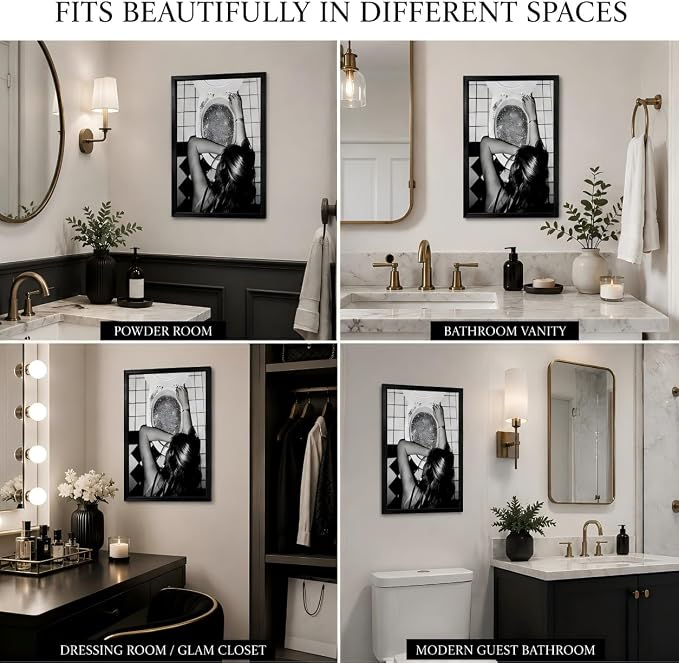 Framed Trendy After the Disco Party Canvas Wall Art Fashion Luxury Women Picture Wall Decor Black and White Feminist Bathroom Poster Print for Girl Bedroom Dorm Home Decoration 12x16in