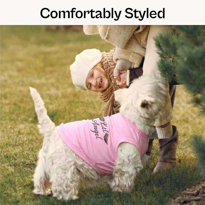 Parisian Pet Dog Shirt – 100% Cotton Lil Angel Shirts for Small Dogs – Pink Sleeveless Puppy Clothes – Breathable and Lightweight Girl Dog Clothes - Stretchy Pet Apparel - Summer Tshirts for Dogs
