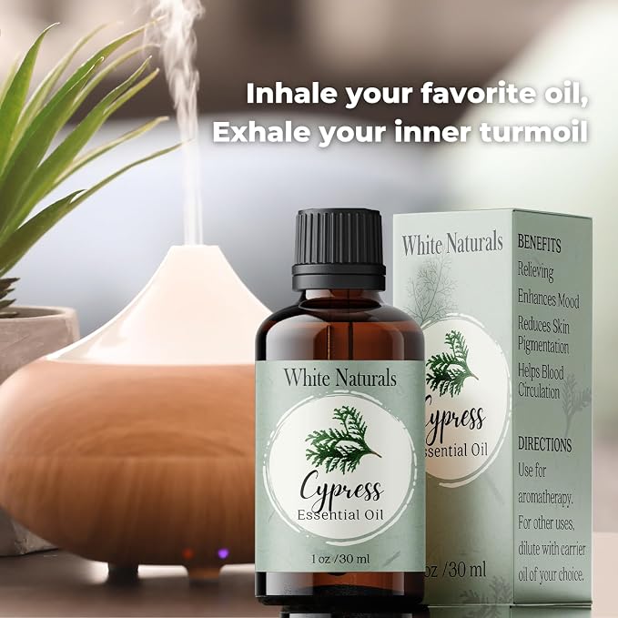 Cypress Essential Oil, 100% Pure & Natural Therapeutic Grade Essential Oil for Aromatherapy Diffusers, Undiluted for Healthy Skin & Hair Growth, Ideal for Bedroom, Living Room, Office 1oz