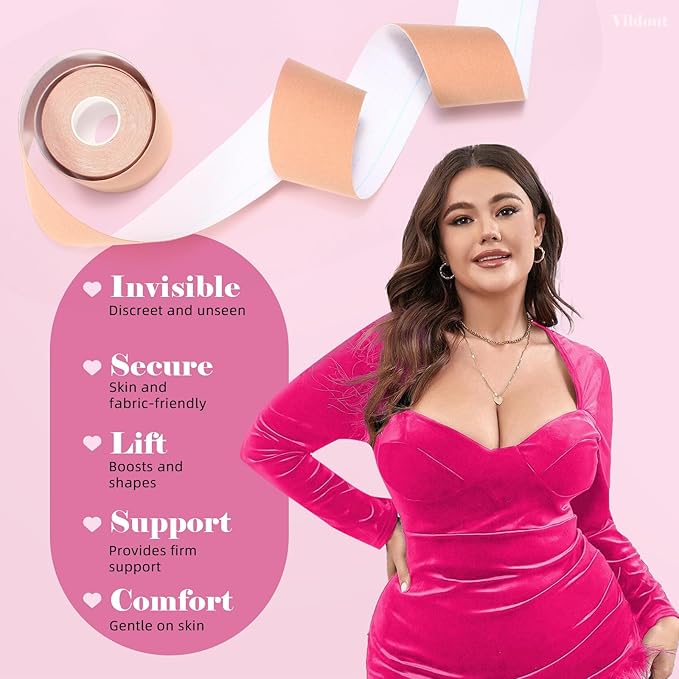 Boob Tape Kit - Boobtape for Breast Lift with Petals and Covers, Breathable Sticky Adhesive Bra Tape, Push Up Boobytape for Large Breasts A-G Cup Beige