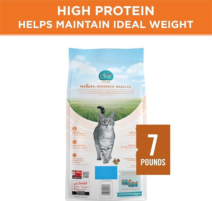 Purina ONE Healthy Weight Dry Cat Food, High Protein, 7 lb Bag | Made with real chicken and L-carnitine to help burn fat, plus antioxidants for immune support and calcium for strong teeth