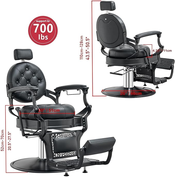 Kaleurrier Hair Salon Chair for Stylist: Professional Height Adjustable Black Barber Chairs for Barbershop for Home - Vintage Heavy Duty 700lbs Hydraulic Recliner