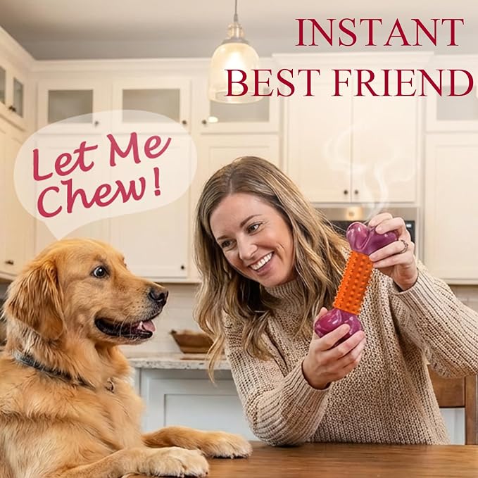 2-Pack Tough Dog Toys for Aggressive Chewers: Peanut Butter Flavored Long Lasting Dog Bones, Heavy Duty Nylon & Rubber Dog Chew Toys to Keep Them Busy, Medium & Large Breed, Orange