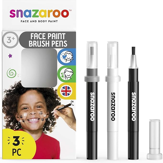 Snazaroo Face Paint Brush Pen, Set of 3, Monochrome