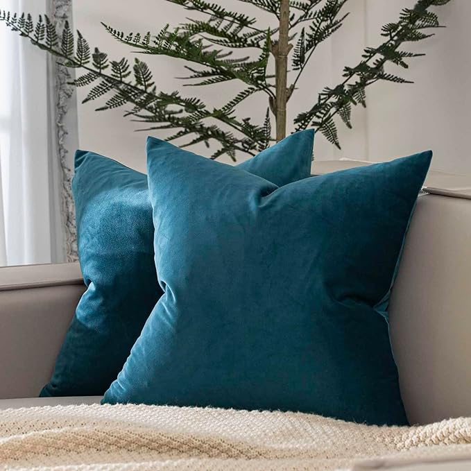 JUSPURBET 16x16 Decorative Velvet Throw Pillow Covers Set of 2,Prussian | Modern Soft Cushion Covers Cases with Hidden Zipper for Couch Sofa Bed Living Room Bedroom Home Decor