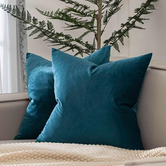 18x18 Velvet Throw Pillow Covers Set of 2 for Couch Bed Sofa,Prussian Blue | Decorative Soft Cushion Covers with Invisible Zipper for Modern Living Room Bedroom Home Decor