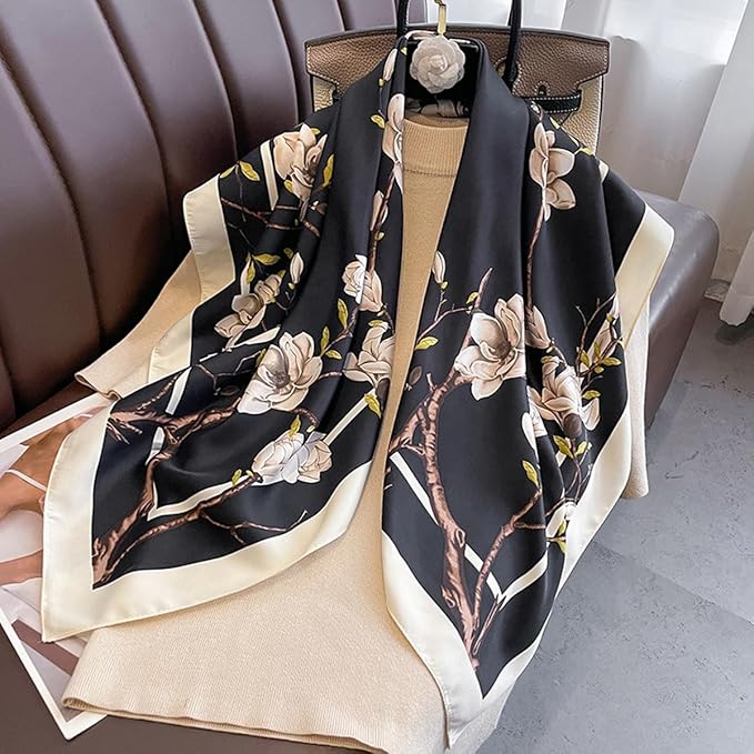 K-Elewon Large Square Scarf 43" Silk Scarf Fashion Scarves Silk Feeling Hair Wrapping Scarfs Night Sleeping Headscarf